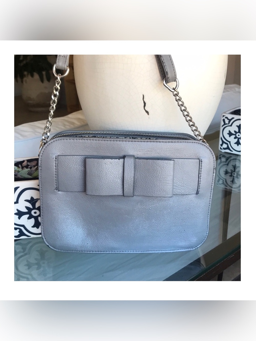 Max Studio grey vegan leather purse in great used condition